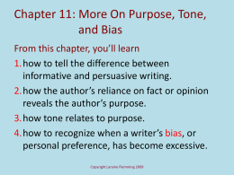 Chapter 11: More On Purpose, Tone and Bias