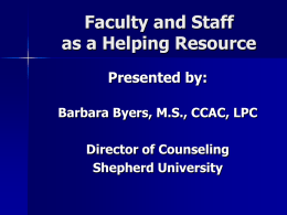 Faculty and Staff as Helping Resources
