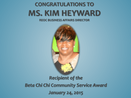 Congratulations to Ms. Kim Heyward