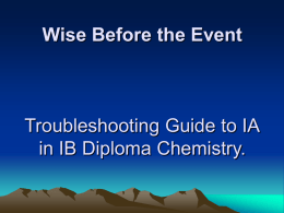 Wise Before the Event Troubleshooting Guide to IA in IB