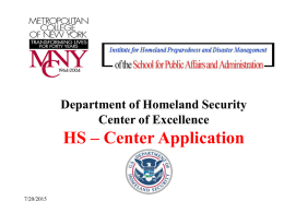 Department of Homeland Security Center of Excellence HS