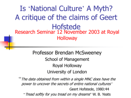 Is ‘National Culture’ A Myth? A critique of the claims of