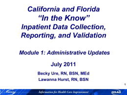 California and Florida“In the Know”Inpatient Data