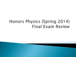 Honors Physics (Spring 2014) Final Exam Review