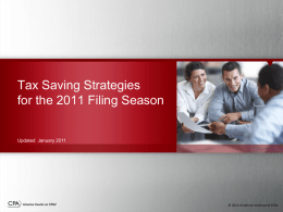 Tax Saving Strategies for the 2011 Filing Season