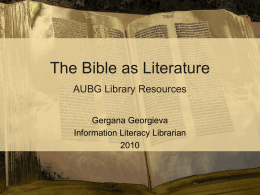 Bible as Literature - American University in Bulgaria