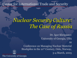 Presentation of the Report “Nuclear Security Culture: The