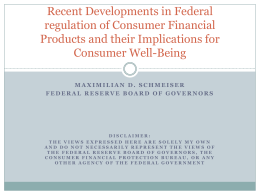 Recent Developments in Federal regulation of Consumer