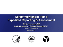 Safety Workshop Part II - Expedited Reporting
