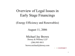 Overview of Early Stage Financings: Energy Efficiency and