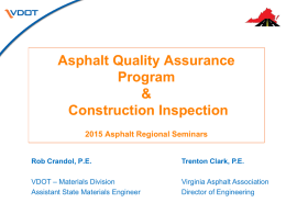 Asphalt Quality Assurance Program and Construction Inspection