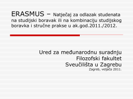 ERASMUS – Natječaj za odlazak studenata na stručnu praksu