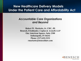 New Care Delivery Models - Indiana Continuity of Care