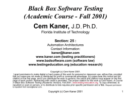 Black Box Software Testing: Fall 2001