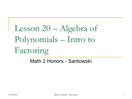 Lesson 19 – Factoring Polynomials