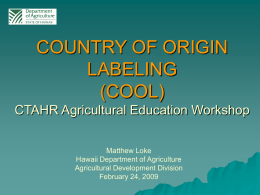 COUNTRY OF ORIGIN LABELING (COOL) Agricultural Education