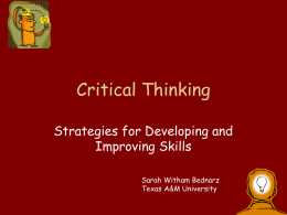 Critical Thinking - Texas A&M College of Geosciences