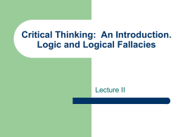 Critical Thinking: An Introduction II