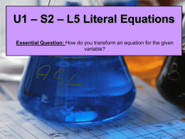 2.6 Solving Literal Equations for a Variable