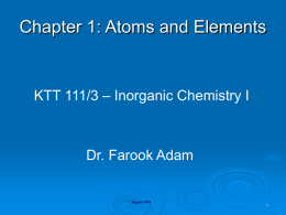 Chapter 1: Atoms and Elements