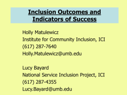 Inclusion Outcomes and Indicators of Success