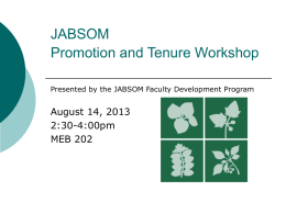 JABSOM Annual Promotion and Tenure Workshop