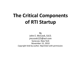 Critical Components for RTI Startup