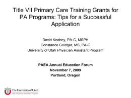 Title VII Primary Care Training Grants for PA Programs