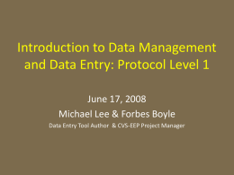 Introduction to Data Management and Data Entry: Protocol