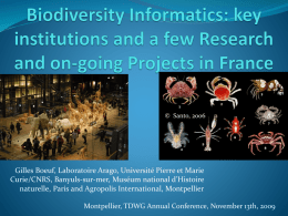 Biodiversity Informatics: key institutions, research and