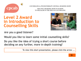 Level 2 Award in Introduction Counselling Skills (ICSK-L2)