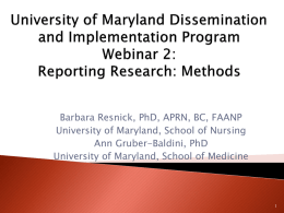 University of Maryland Dissemination and Implementation