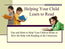Helping You Child Learn to Read