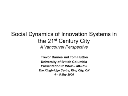 Innovations Systems and the New Economy of the City