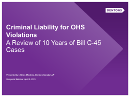 Criminal Liability for Occupational Health & Safety: Bill