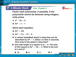 ppt 9-1 Graphing Quadratic Functions