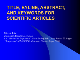 TITLE, BYLINE, ABSTRACT, AND KEYWORDS FOR SCIENTIFIC ARTICLES