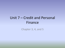 Unit 7 – Credit and Personal Finance