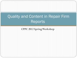 Quality and Content in Repair Firm Reports