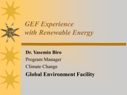 GEF Experience and Lessons with Renewable Energy