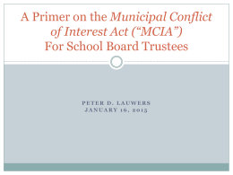 A Prime on the Municipal Conflict of Interest Act (“MCIA