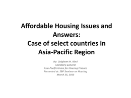 ' Affordable Housing Issues and Answers in Asia