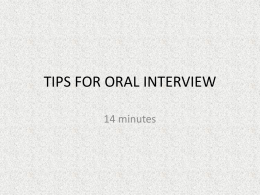 TIPS FOR ORAL INTERVIEW - The Southern Cross School