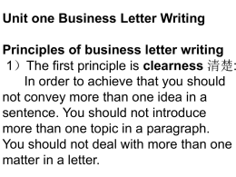Unit one Business Letter Writing Principles of business