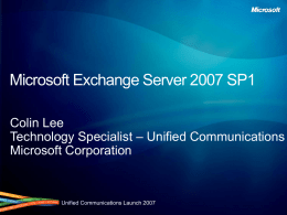 Exchange Server 2007 SP1 Overview