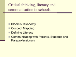 Critical thinking, literacy and communication in schools
