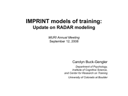 IMPRINT models of training: Update on RADAR modeling MURI