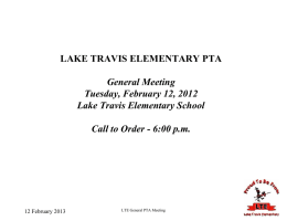 LAKE TRAVIS ELEMENTARY PTA General Meeting Tuesday