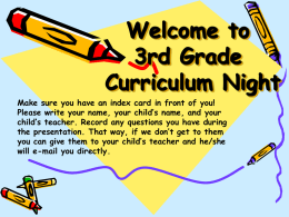 Welcome to 4th Grade Parent Night