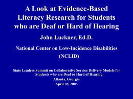 Research-Based Reading Practices for Students who are Deaf